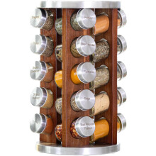 ORII 20 JAR RACK SPICE ACACIA DARK ACACIA avec epices incluses - Organisateur de la tour rotative pour les epices de cuisine et les assaisonnemen