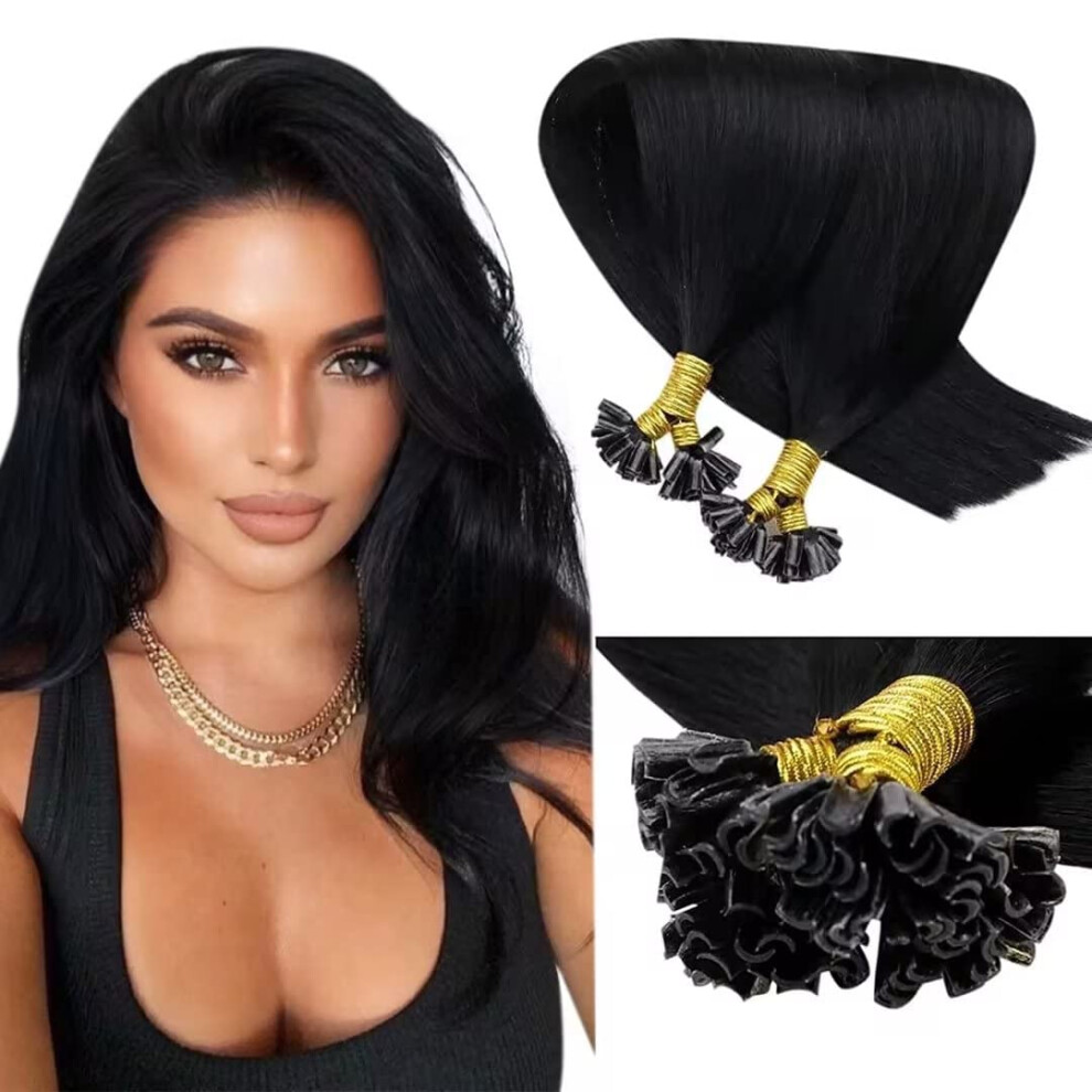 Laavoo U Tip Hair Extensions Human Hair Black K Tip Hair Extensions Real Human Hair Jet Black Utip Hair Extensions Human Hair 22"" Ktip Huma
