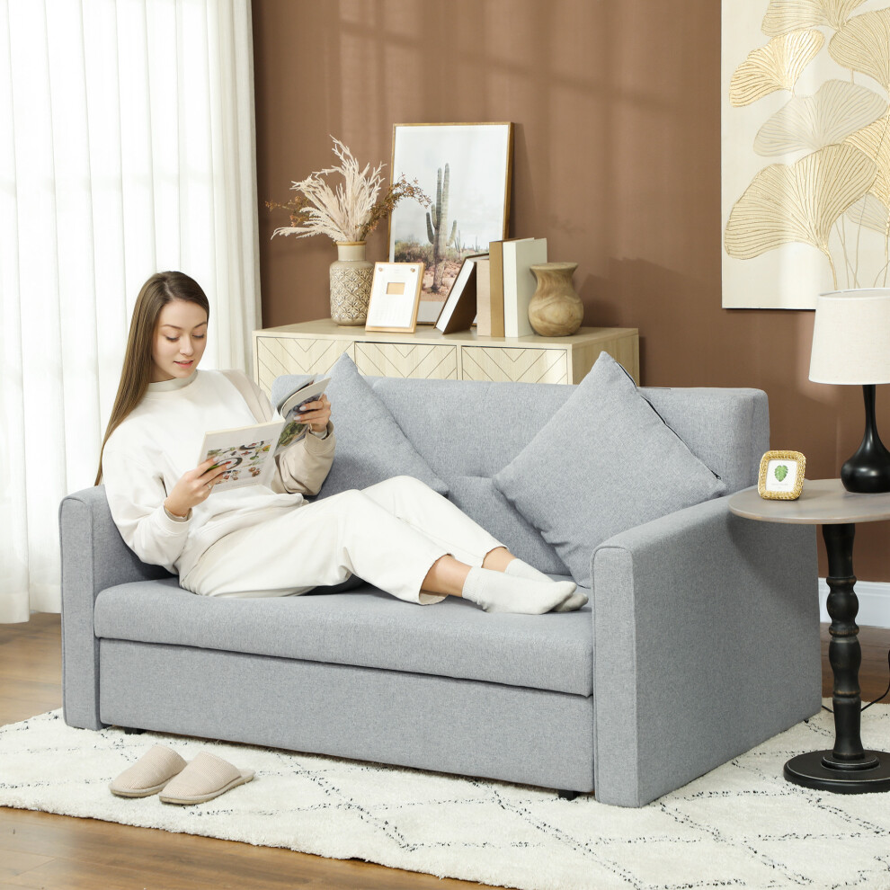 HOMCOM 2 Seater Sofa Bed Convertible Bed Settee w/ 2 Cushions Light Grey