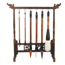 NWFashion Wood Carving Calligraphy Sumi Brush Hanger Calligraphy Rosewood Stand Shelf 12pins Chinese Brush Holder (6 Brush+Holder)