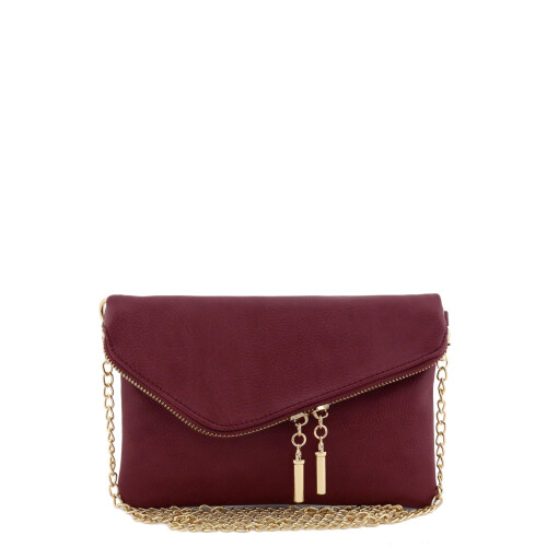 FashionPuzzle Φάκελος Γυναικεία Τσάντα Χιαστί με Αλυσίδα (Μπορντό) Ένα Μέγεθος
