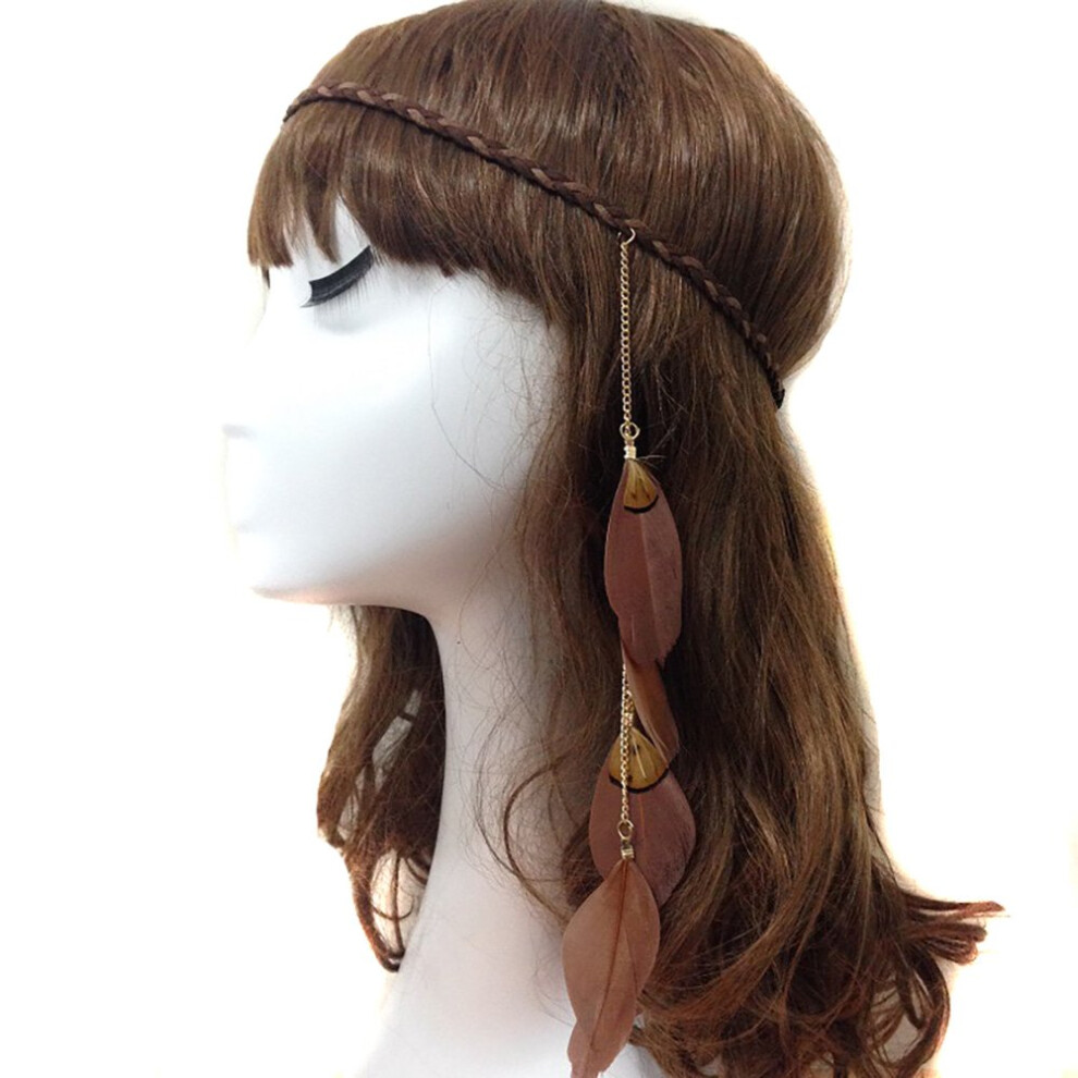 Fodattm Diadema Con Borlas Bohemias Para Mujer, Diadema De Plumas Estilo Hippie, Diadema India Hecha A Mano, Tocado Para El Cabello-image