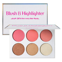 Blusher & Illuminator Highlighter & Bronzer Powder Contour Collection Set - 3 Blusher & 3 Highlighter Powder Palette - Perfekt til konturering og