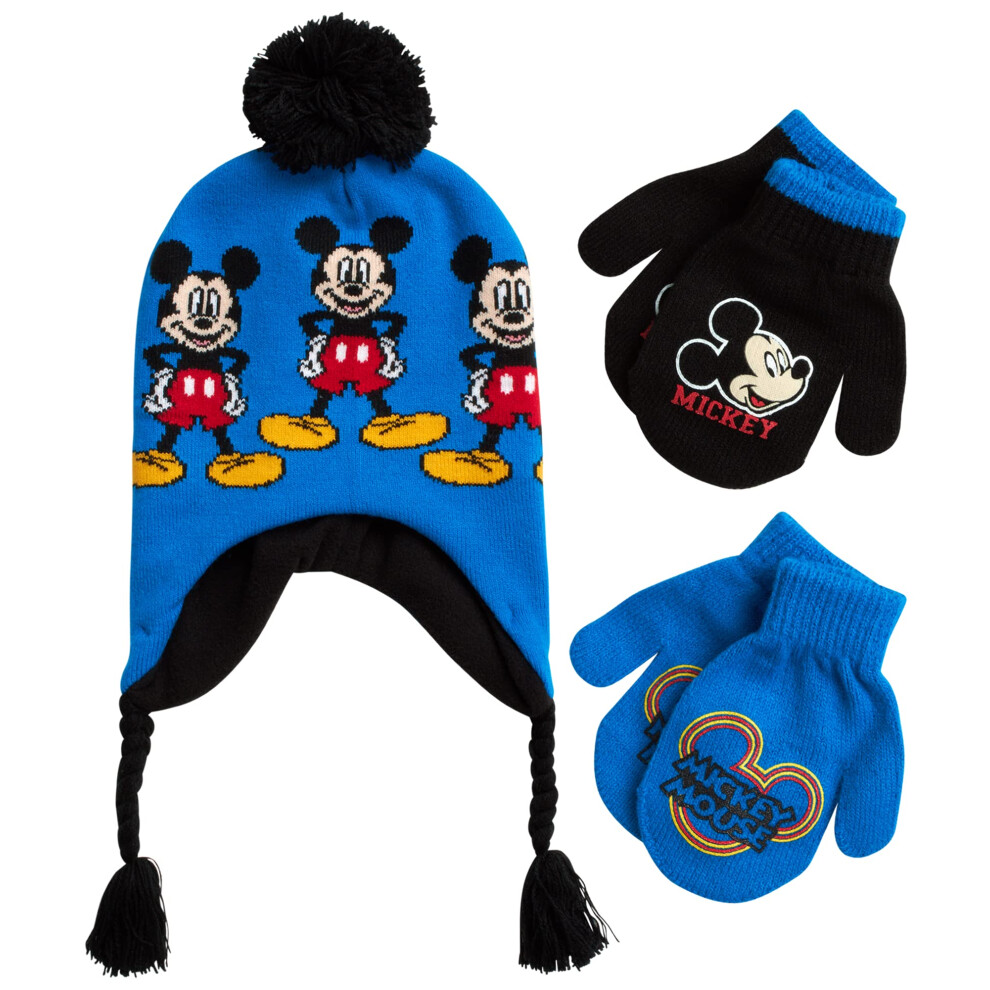 Disney Boys Mickey Mouse Winter Hat and 2 Pair Mitten or Gloves Set (A