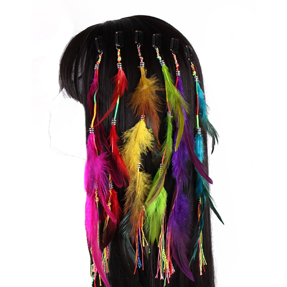 Fodattm Set Of 6 Handmade Boho Hippie Hair Extensions With Feather Clip Comb Hairpin Headdress Diy Accessories For Women Lady