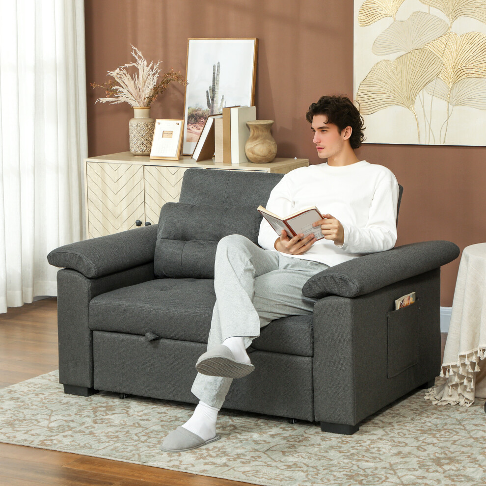 HOMCOM Click Clack Sofa Bed 2 Seater Sofa Bed For Living Room Charcoal Grey