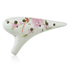 12 Hole Ceramic Ocarina with """"Bird Loves Flower"""" Design  Hand Painte