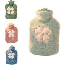 (As show, One size) Hot Water Bag Cartoon Plush Portable Mini 1000ML-Mint Green