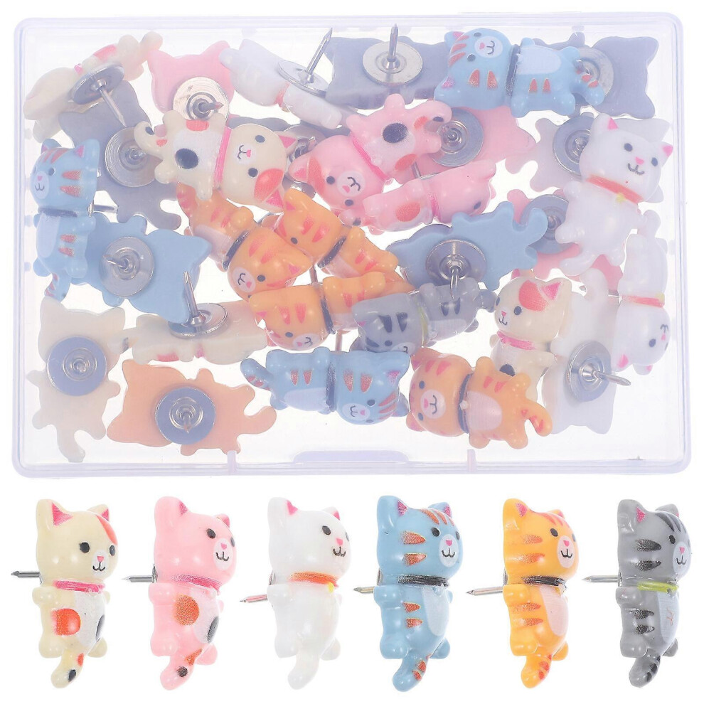 Kricely (As Show, One Size) 30Pcs Push Pins Decorative Cork Board Bulletin Board Pins Cat Thumb Tacks