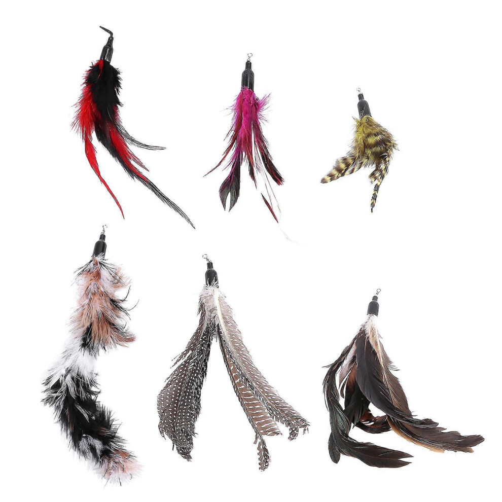 Kricely (As Show, One Size) 6Pcs Cat Teaser Feather Replacement Refill Cat Catcher Toy And Furry Attachments For Cat Kitten Toy Wands