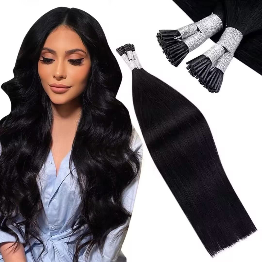 Laavoo Unisex Black I Tip Hair Extensions Remy Human Hair 18"" #1 Hair Extens