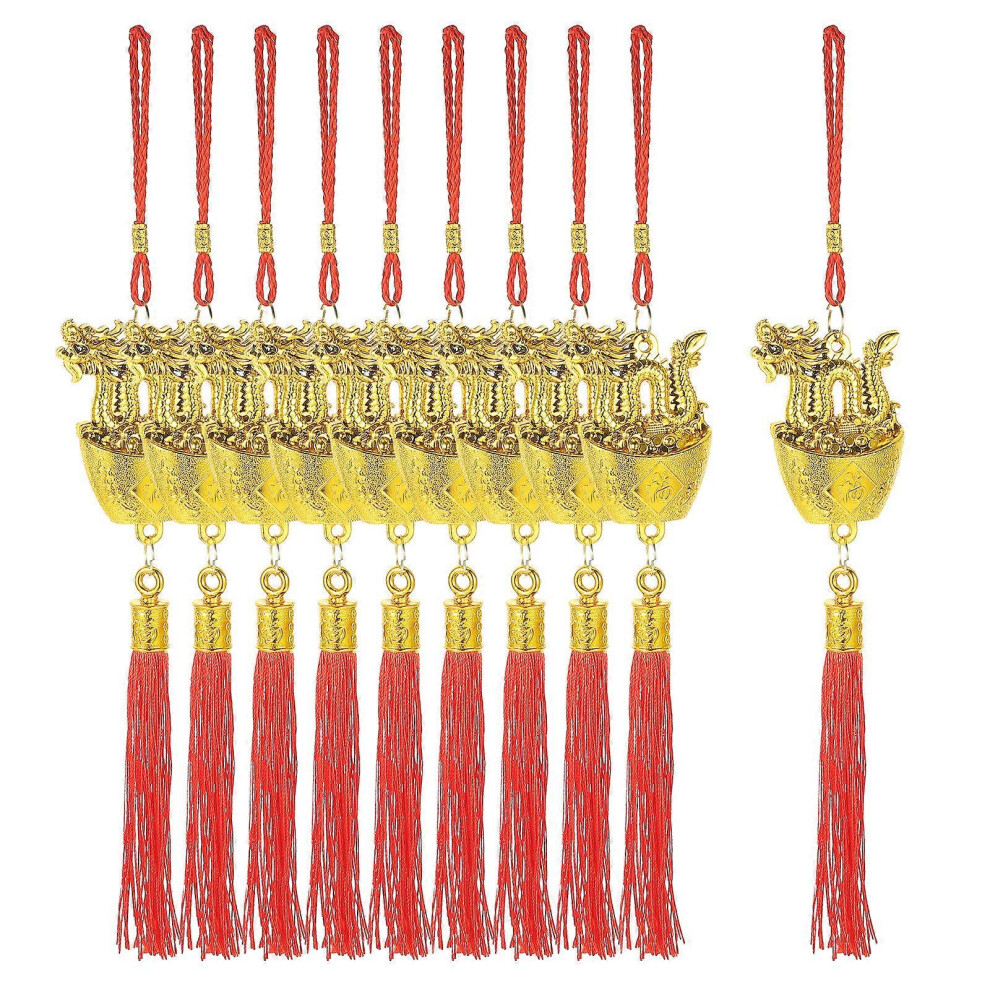 Kricely (As Show, One Size) 10Pcs Chinese Dragon Hanging Ornament With Tassel Hanging Zodiac Dragon Hanging Tassel