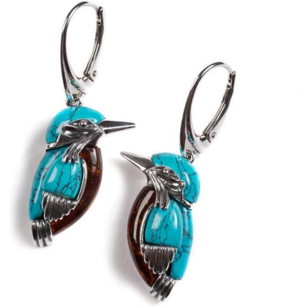 Konhill (As Show, One Size) Bird Drop Earrings Simulation Turquoise Cute Animal Dangle Earrings For Women Girls Green