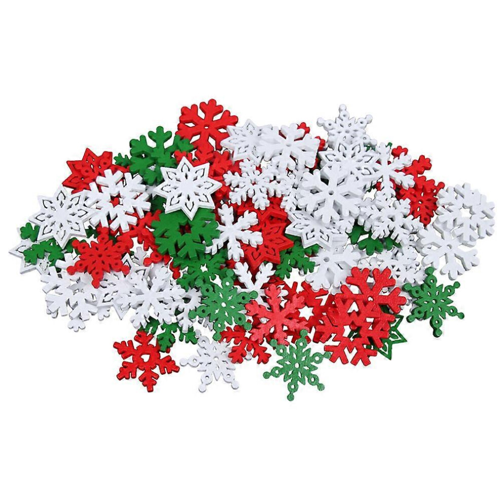 Kricely (As Show, One Size) 50Pcs Christmas Snowflakes Wood Slices Snowflake Wooden Embellishments Ornaments