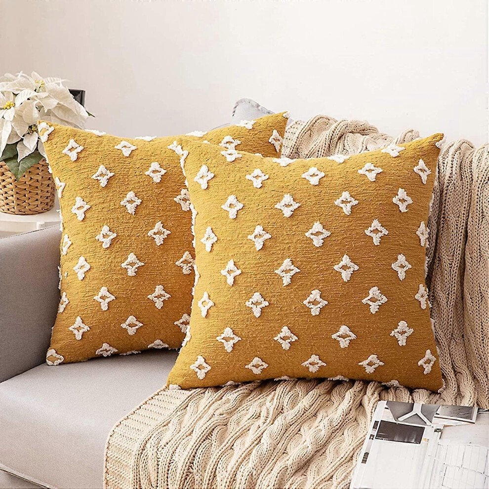 Konhill (As Show, One Size) Set Of 2 Decorative Throw Pillow Covers Rhombic Jacquard Pillowcase Soft Square Cushion Case For Fall Couch Sofa Bed Bedroom Car L
