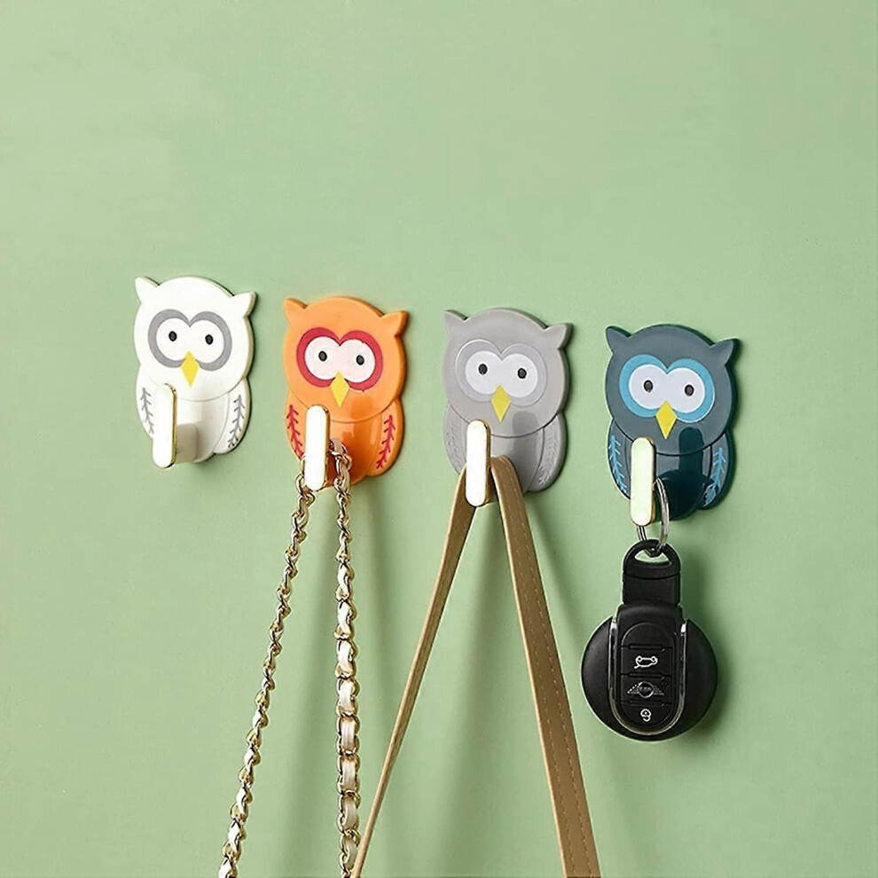 Konhill (As Show, One Size) Wall Hooks 4 Pcs Utility Hook Heavy Duty Cartoon Owl Wall Hangers For Robe Towel Keys Bags Colorful Decorative Sticky Hook For Bac