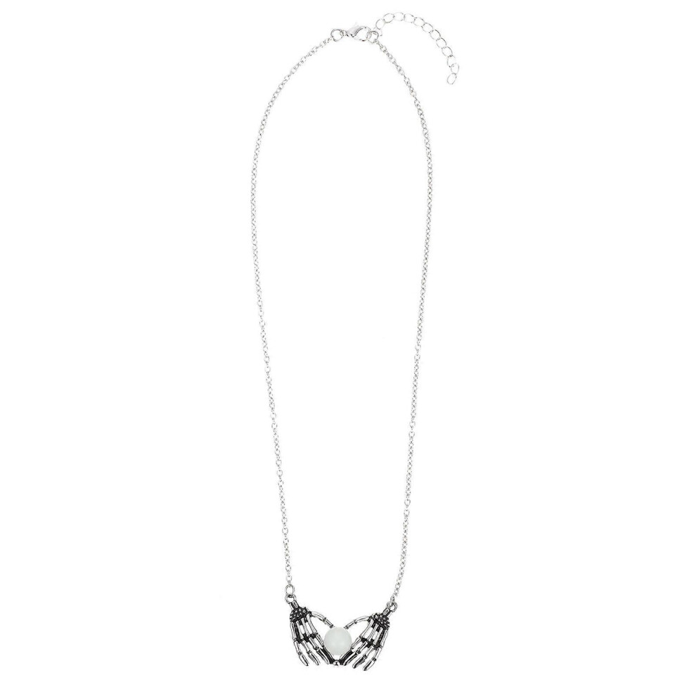 Kricely (As Show, One Size) Luminous Gothic Style Pendant Skeleton Hand Necklace Creative Neck Decoration