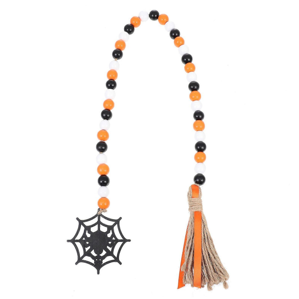 Kricely (As Show, One Size) Halloween Wood Bead Garland Pendant Wood Beaded Hanging Ornament With Tassel