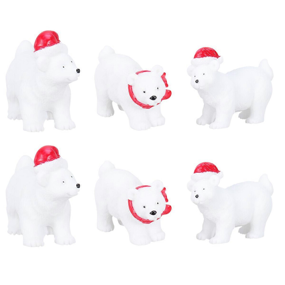 Kricely (As Show, One Size) 6Pcs Christmas Miniature Polar Bear Adornment Creative Bear Micro-Landscape Ornaments Desktop Decoration (Random Style)