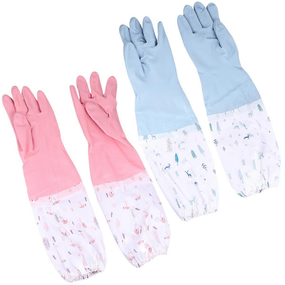 Kricely (As Show, One Size) 2 Pair Thicken Pvc Kitchen Gloves Waterproof Dishwashing Gloves Anti-Skid Rubber Long Protective Hands Cover For Home Gardening Sh