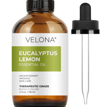 Eucalyptus Lemon Essential Oil fra Velona - 4 Fl Oz | Terapeutisk karakter for aromaterapidiffuser ufortyndet