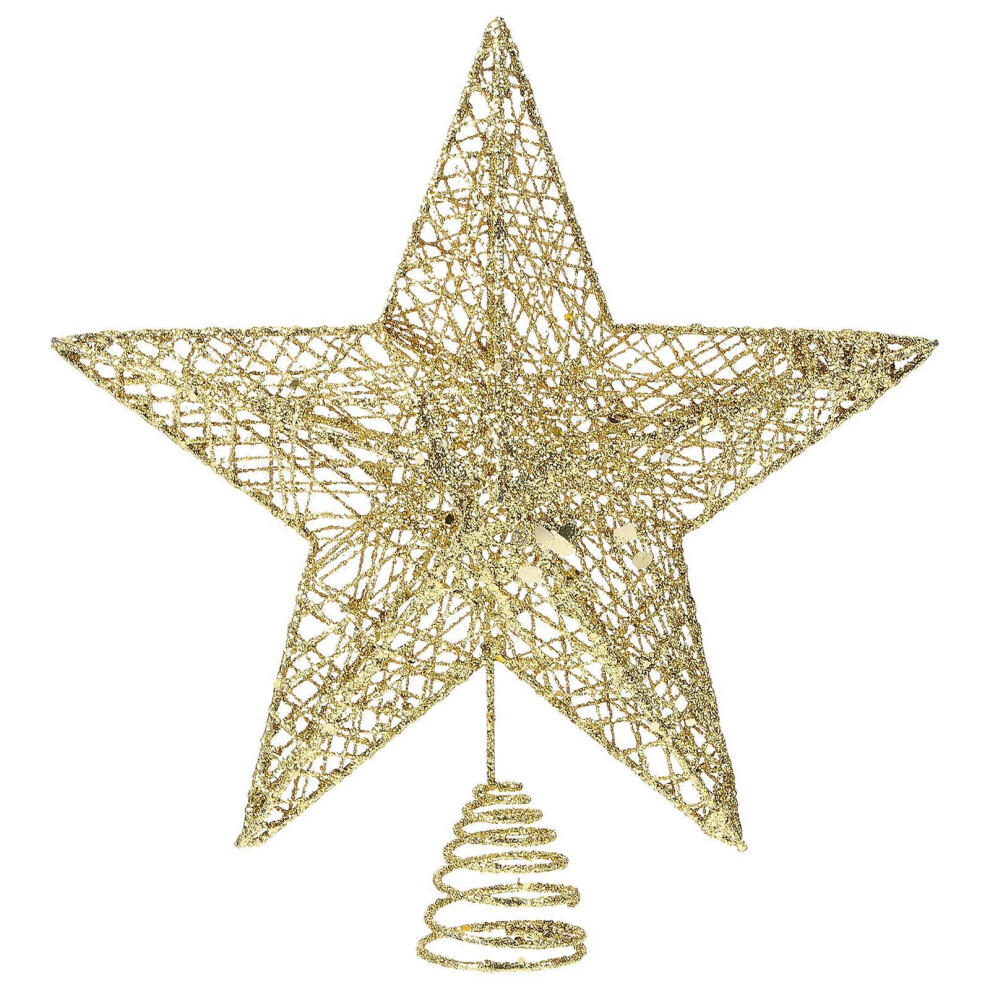 Kricely (As Show, One Size) Christmas Tree Topper Star Iron Glittered Five-Pointed Star Treetop Decoration (Gold) Gold