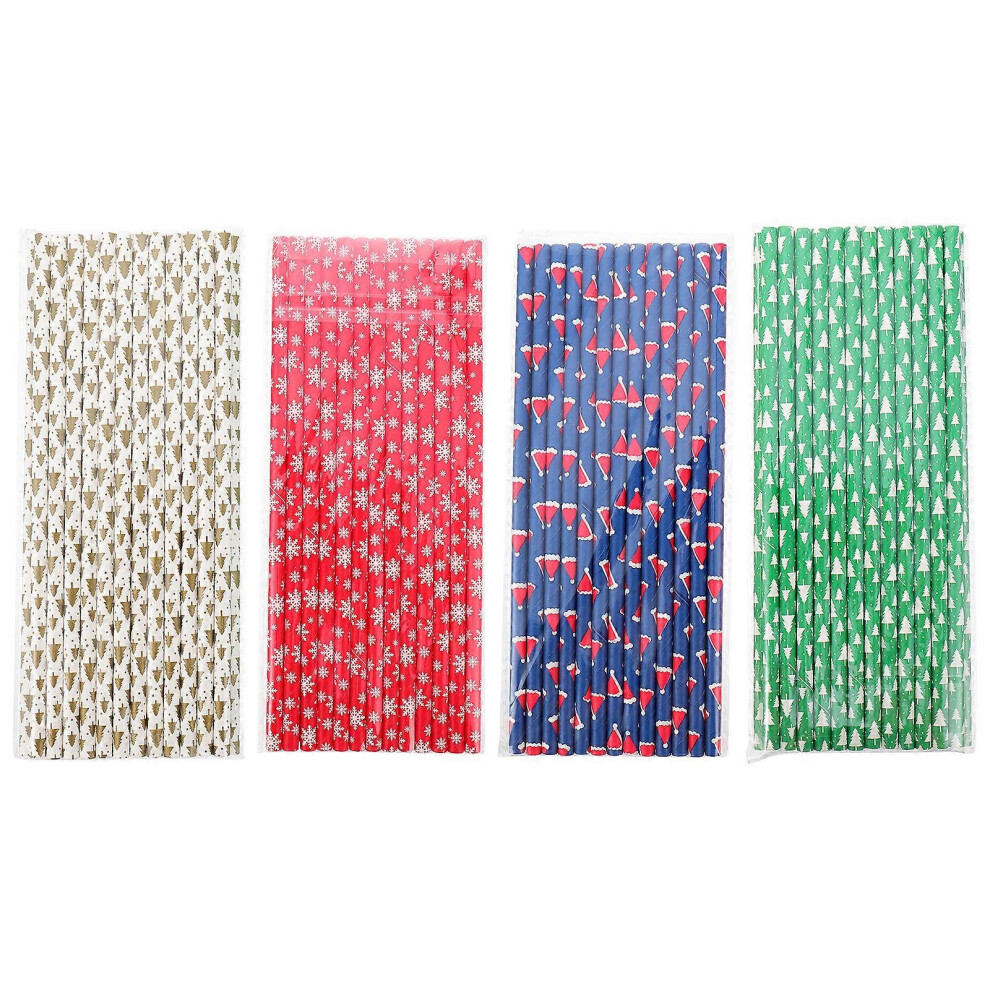 Kricely (As Show, One Size) 100Pcs Christmas Paper Straws Xmas Party Supplies Festival Paper Sucker