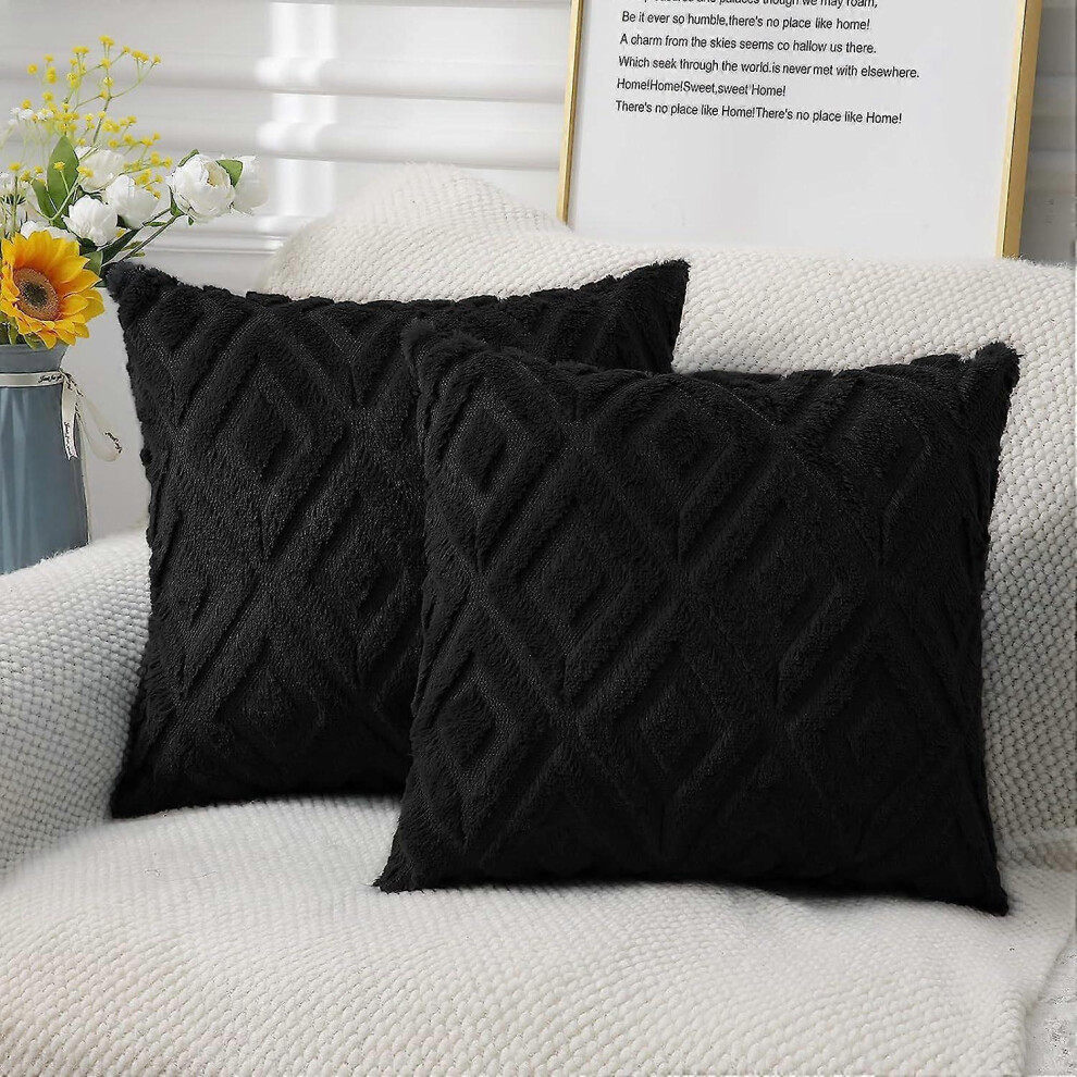 Konhill (As Show, One Size) Soft Faux Fur Throw Pillow Covers 18X18 - Plush Short Wool Velvet Decorative Pillow Covers - Couch Sofa Pillow Covers For Living R