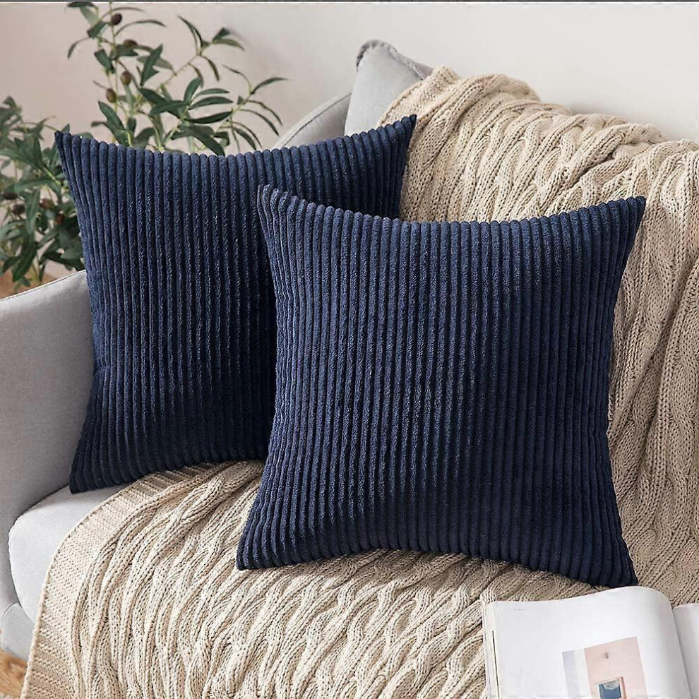 Konhill (As Show, One Size) Pack Of 2 Corduroy Soft Soild Decorative Square Throw Pillow Covers Cushion Cases Pillow Cases For Couch Sofa Bedroom Car 18 X 18 Dark