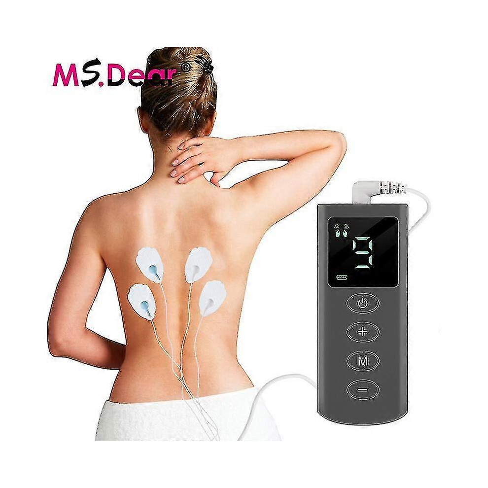 Fitville (As Show, One Size) 4 Modes Tens Massage 9 Intensity 4 Electrode Pads Ems Muscle Stimulation Pulse Massage Tens Electroe