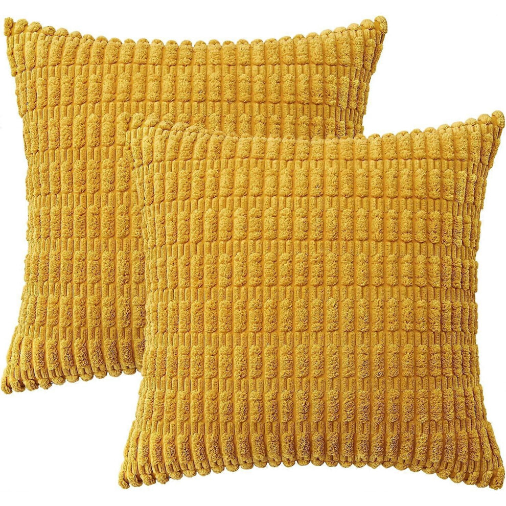 Konhill (As Show, One Size) Pack Of 2 Mustard Corduroy Decorative Throw Pillow Covers 20X20 Inch Soft Boho Striped Pillow Covers Modern Farmhouse Home Yellow