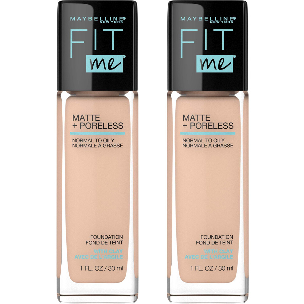 Maybelline Fit Me Matte + Poreless Liquid Foundation Makeup Creamy Beige 2 COUNT Oil-Free Foundation