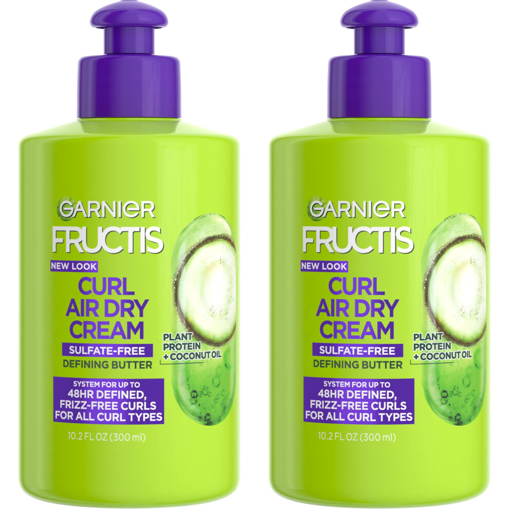 Garnier Cream Fructis Curl Nourish Air Dry Sulfate Free Defining Butter Leave-In Conditioner 10.2 Fl Oz 2 Count (Packaging May Vary)