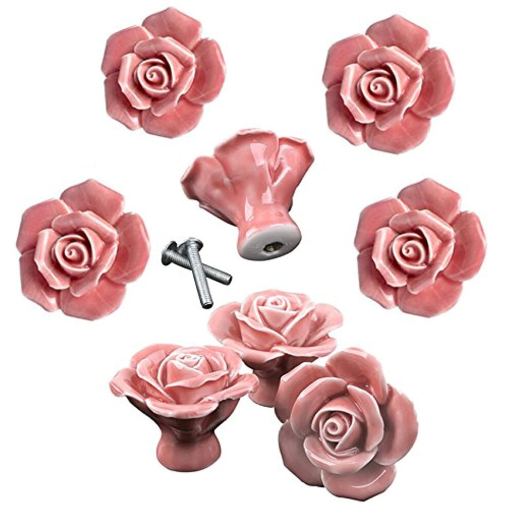 Dld Knobs 8Pcs Elegant Pink Rose Pulls Flower Ceramic Cabinet Knobs Cupboard Drawer Pull Handles + Scre. 6919605500416