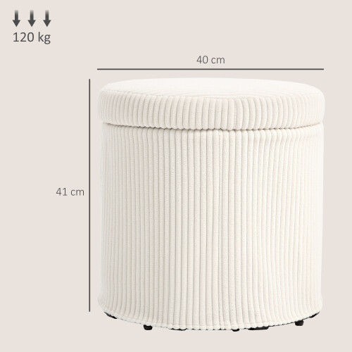 Homcom (Cream) HOMCOM Round Storage Ottoman with Lid, Vanity Stool with Storage 1