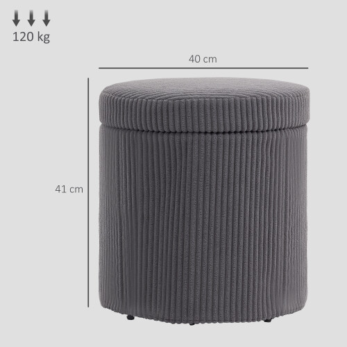 Homcom (Grey) HOMCOM Round Storage Ottoman with Lid, Vanity Stool with Storage 1