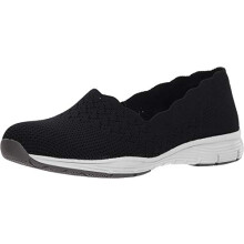 Skechers Women's Seager-Stat-Scalloped Collar, Engineered Skech-Knit Slip-on-Classic Fit Loafer, Black/Black, 8.5 M US