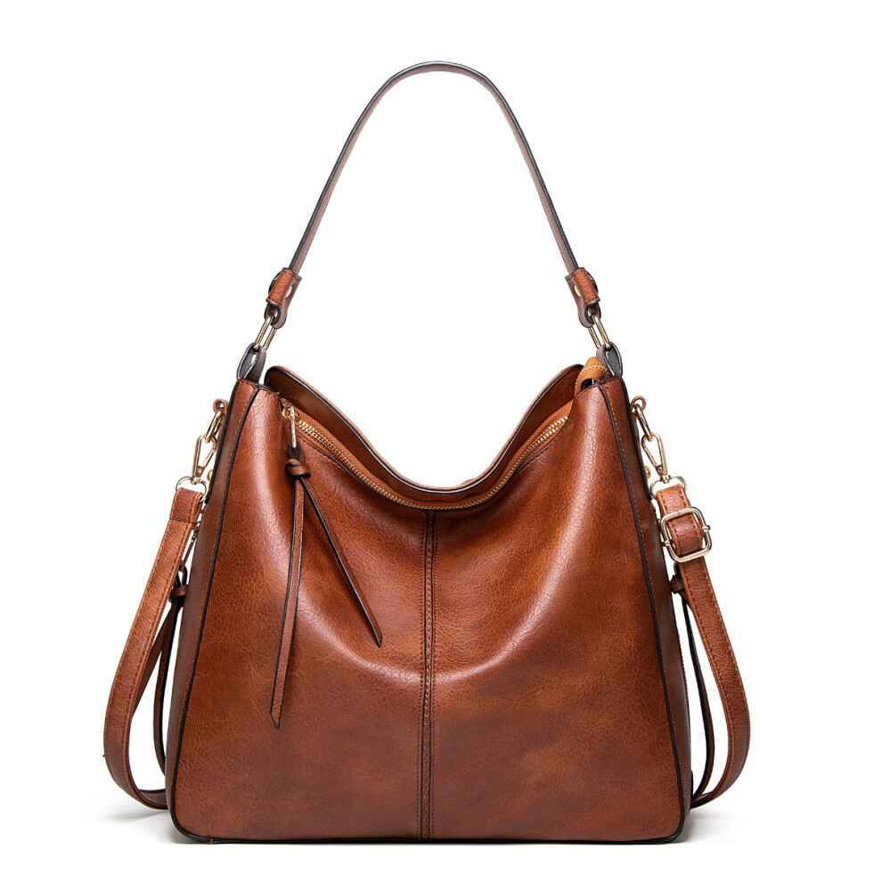 (Brown) Women's Pu Leather Tote Large-Capacity Handbag & Shoulder Bag Not,Specified