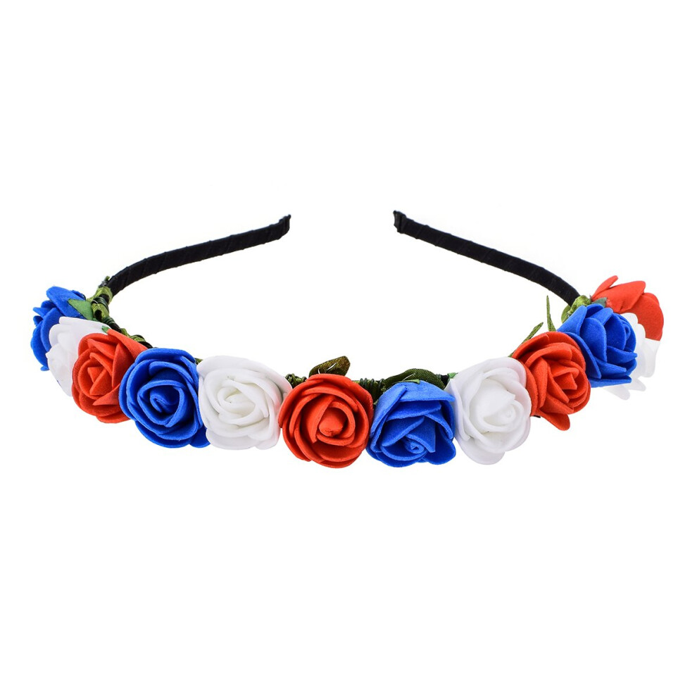 Love Sweety Boho Floral Crown Rose Flower Headband Hair Wreath Red White Blue