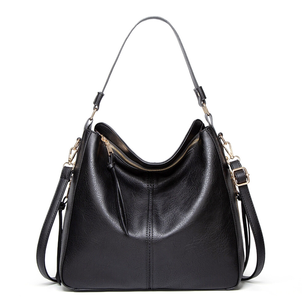 (black) Women's PU Leather Tote Large-Capacity Handbag & Shoulder Bag