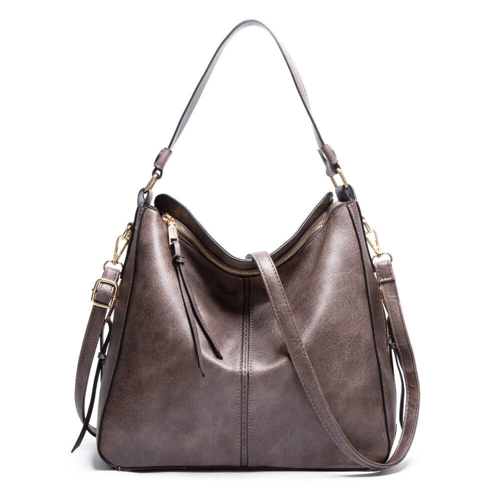 (grey) Women's PU Leather Tote Large-Capacity Handbag & Shoulder Bag