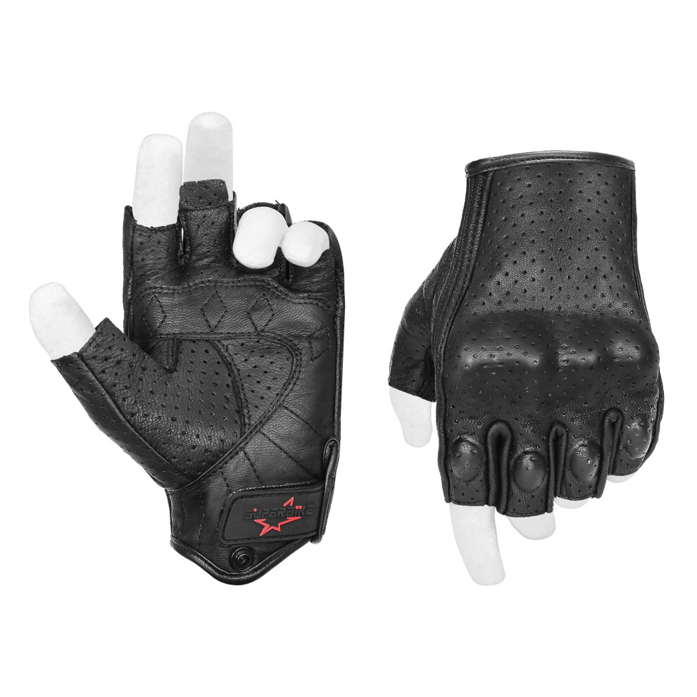 Superbike Half Finger Motorcycle Gloves Goatskin Leather Knuckle Armor 713289996079