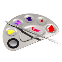 Rustfrit st?l 5-br?nds makeup paletkunstner blanding palet med spatel til kosmetisk blanding (halvcirkel)
