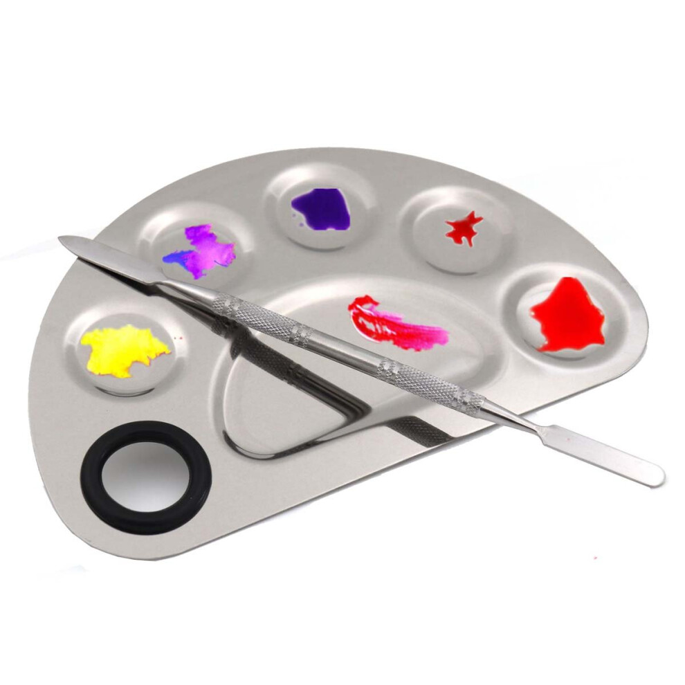 Molleggiante Stainless Steel 5-Well Makeup Palette Artist Mixing Palette With Spatula For Cosmetic Blending (Semicircle)