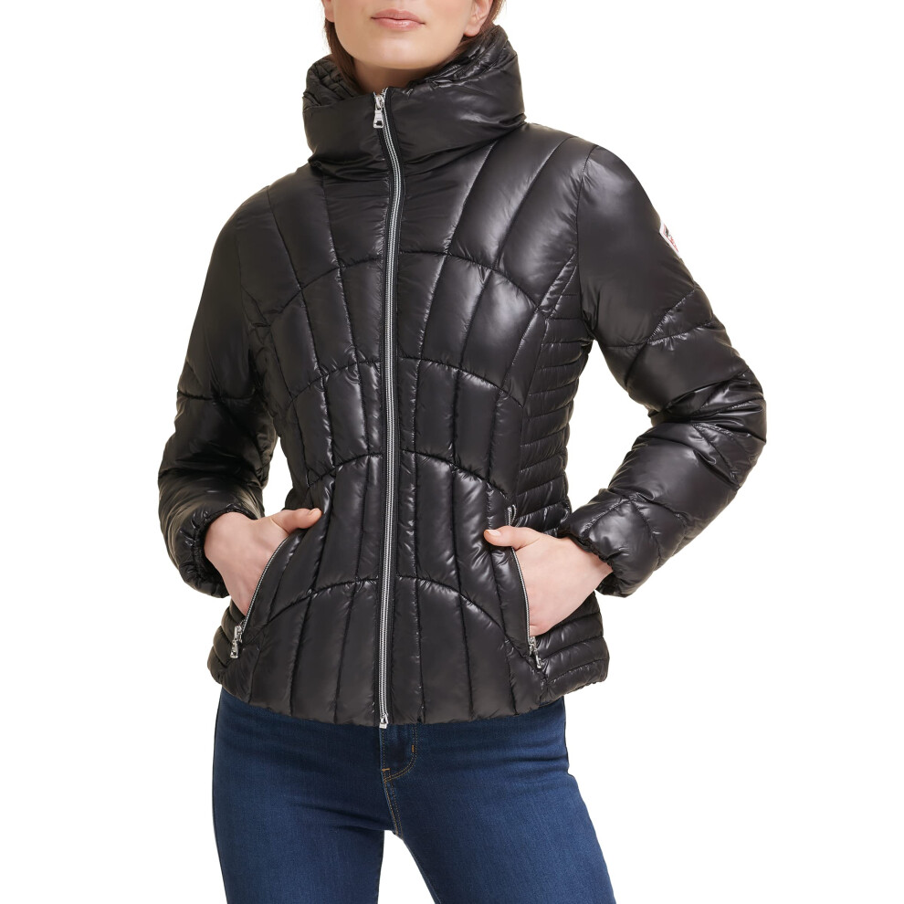 GUESS Fall  Puffer  Quilted Jackets for Women  Black  Medium