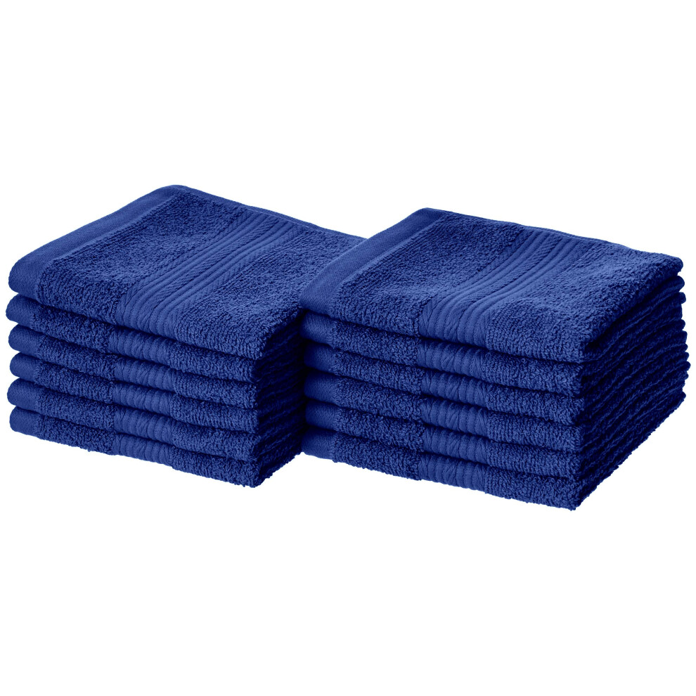 Amazon Basics Cotton Washcloths for Face, Soft, Absorbent, 12-Pack, Navy Blue, 12 Inch x 12 Inch