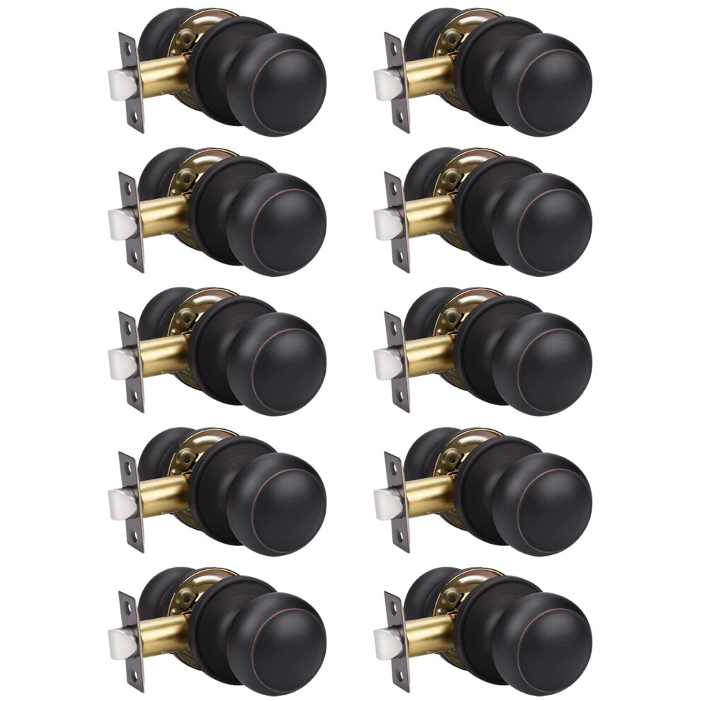 Knobwell 10 Pack Oil Rubbed Bronze Passage Door Knob Set Closet Door 715624240052