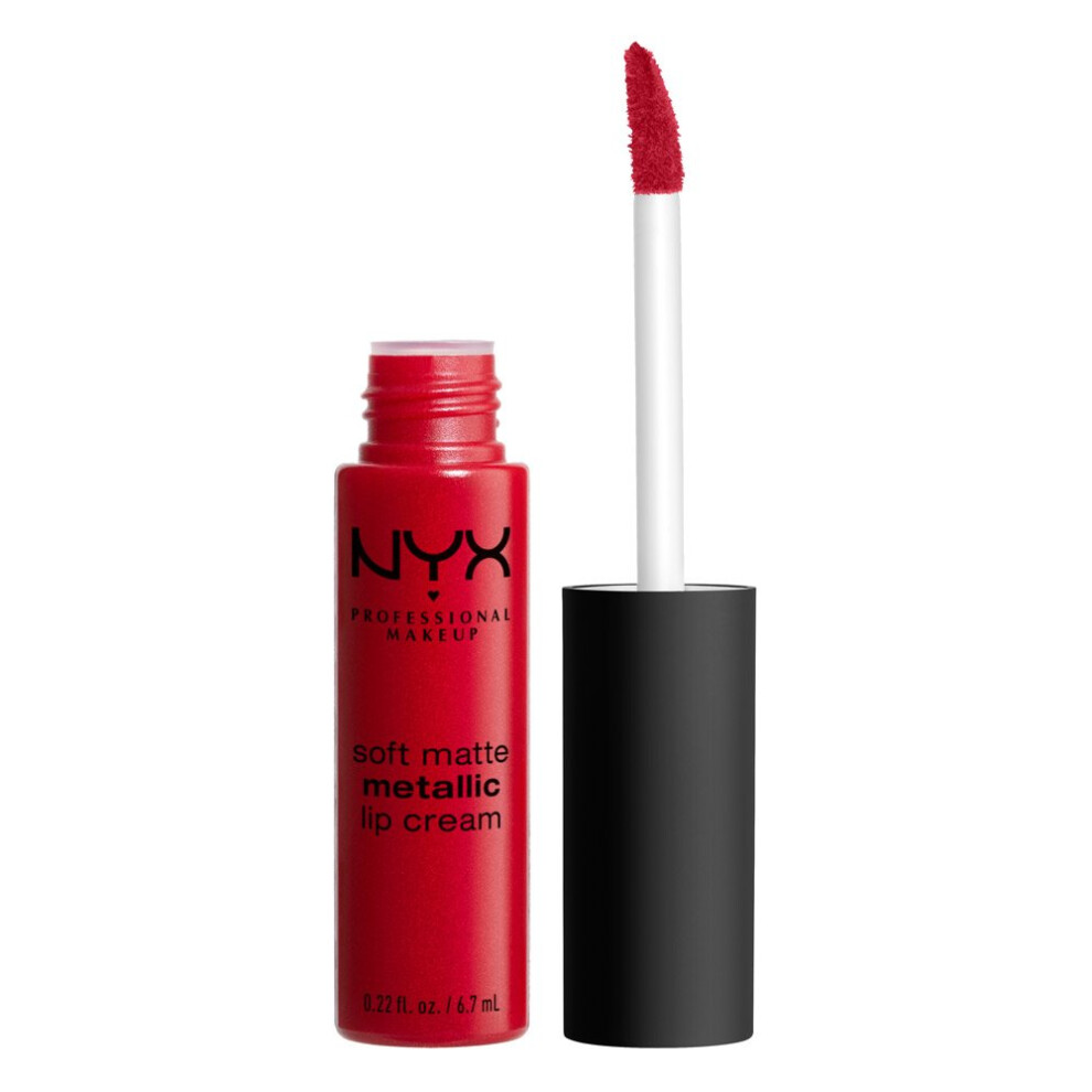 NYX PROFESSIONAL MAKEUP Soft Matte Metallic Lip Cream  Liquid Lipstick - Monte Carlo (Deep Cranberry Red)