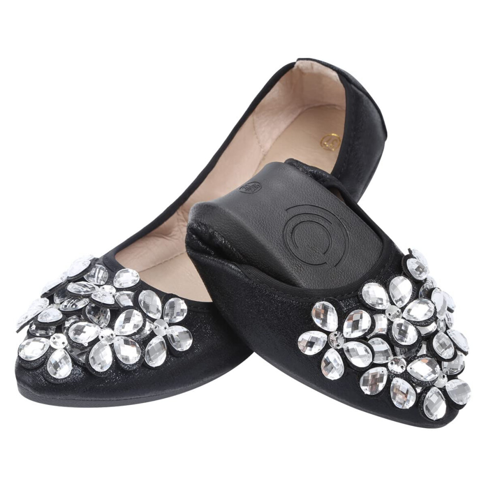 KUNWFNIX Ballerines plates pour femmes Chaussures de ballerine de mariage     strass pliables