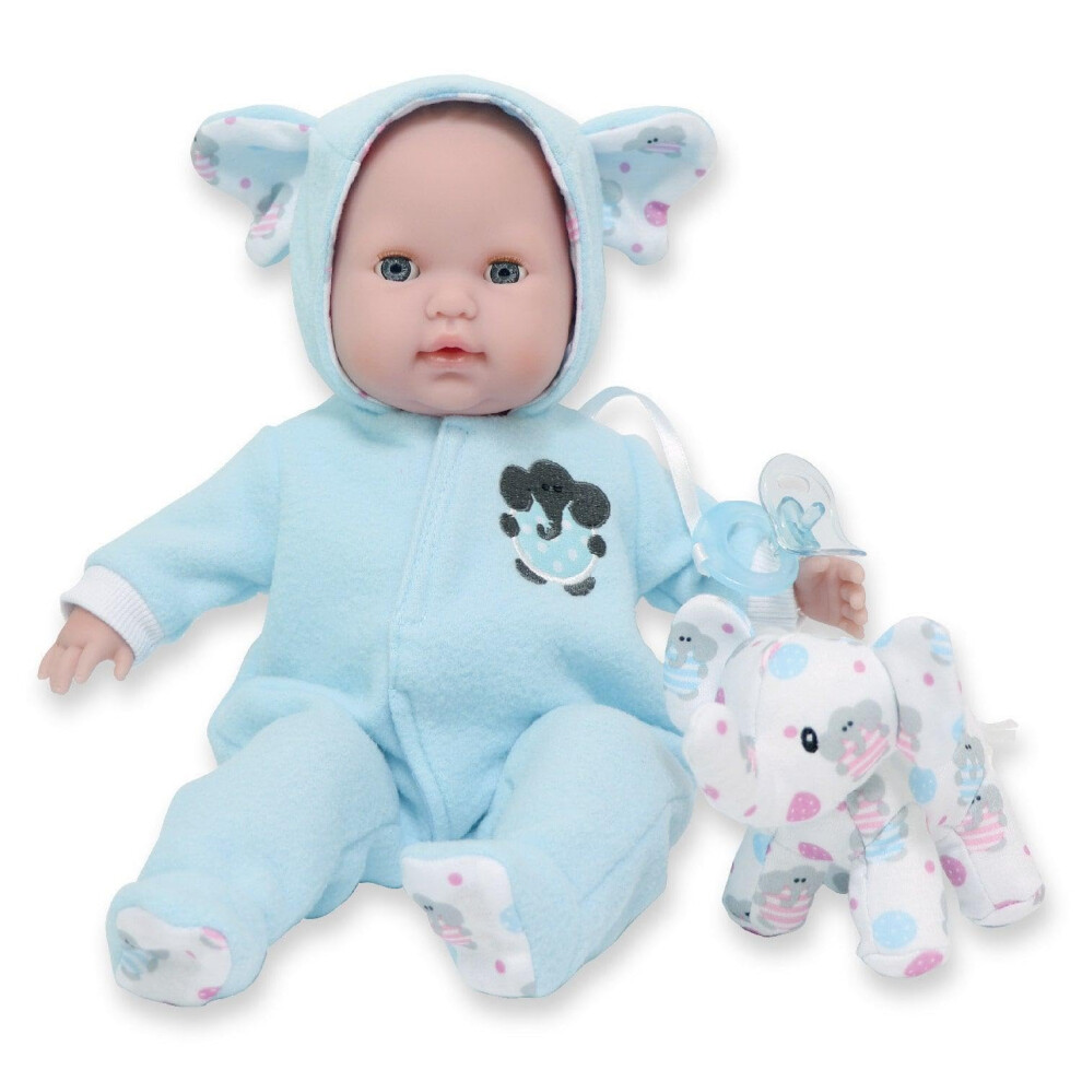 Photos - Doll JC Toys 15"" Realistic Soft Body Baby  with Open/Close Eyes Berenguer Boutique | Elephant Hooded Onesie Theme|Blue | Age 